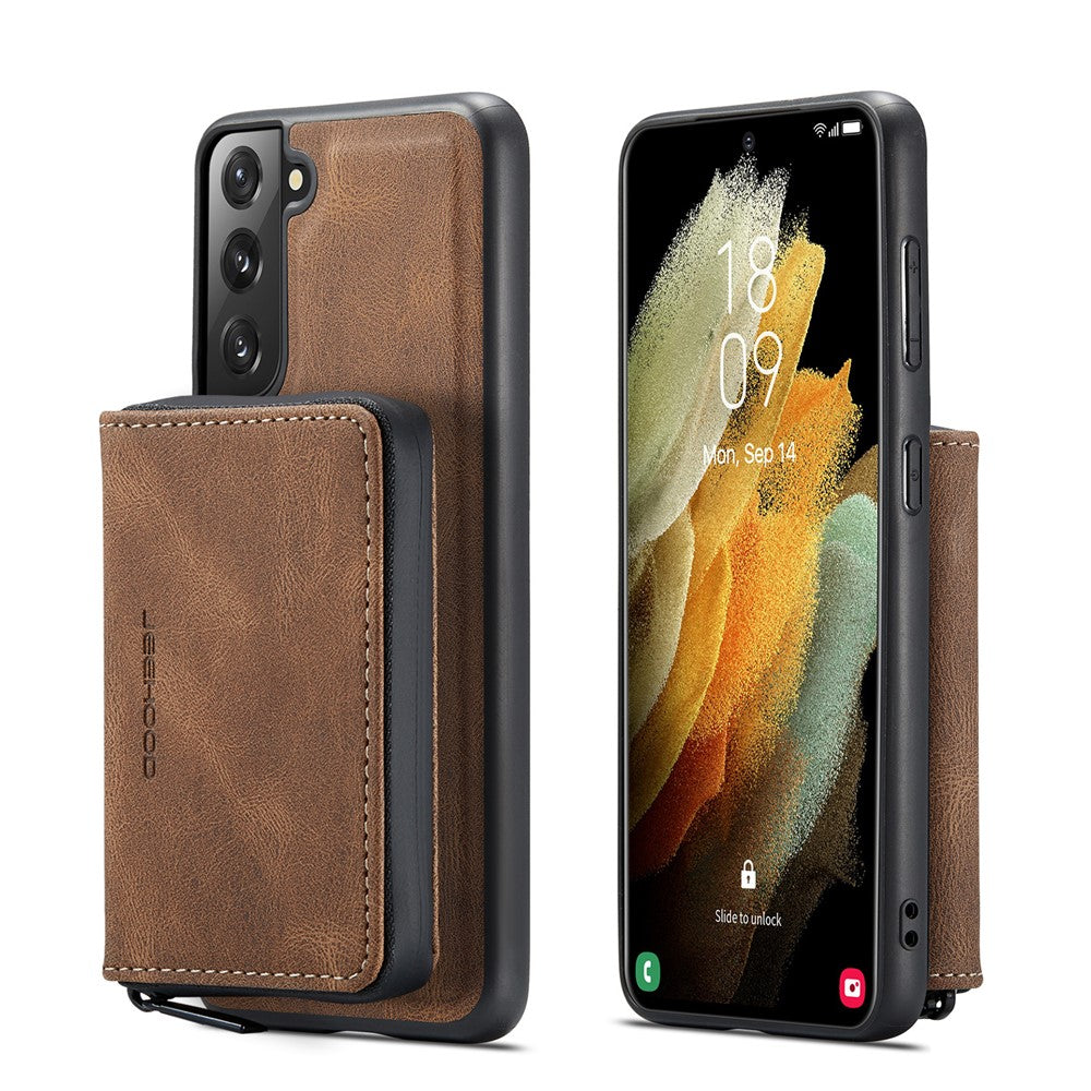 JEEHOOD Detachable 2-in-1 Magnetic Zipper Wallet Leather Coated TPU Phone Case for Samsung Galaxy S22+ 5G