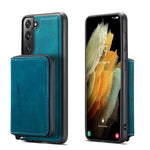 JEEHOOD Detachable 2-in-1 Magnetic Zipper Wallet Leather Coated TPU Phone Case for Samsung Galaxy S22+ 5G