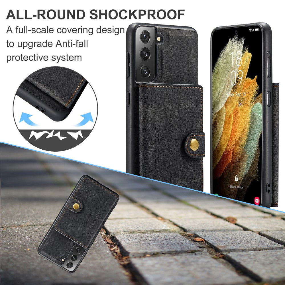 JEEHOOD Magnetiskt absorberande avtagbart plånbok + läderbelagt TPU-fodral med stativ för Samsung Galaxy S22+ 5G