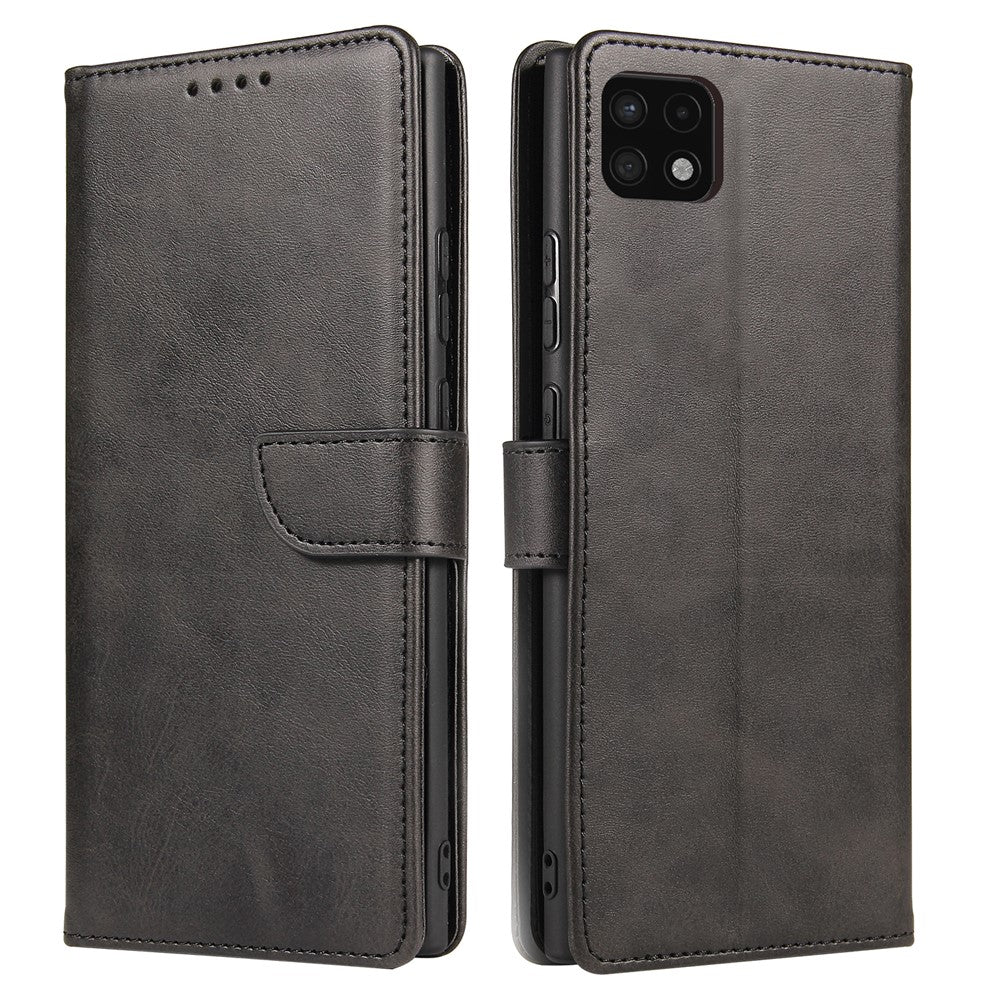 Textured Well-protected PU Leather + Soft TPU Phone Cover Dual-sided Magnetic Clasp Stand Case with Wallet for Samsung Galaxy A22 5G (EU Version)