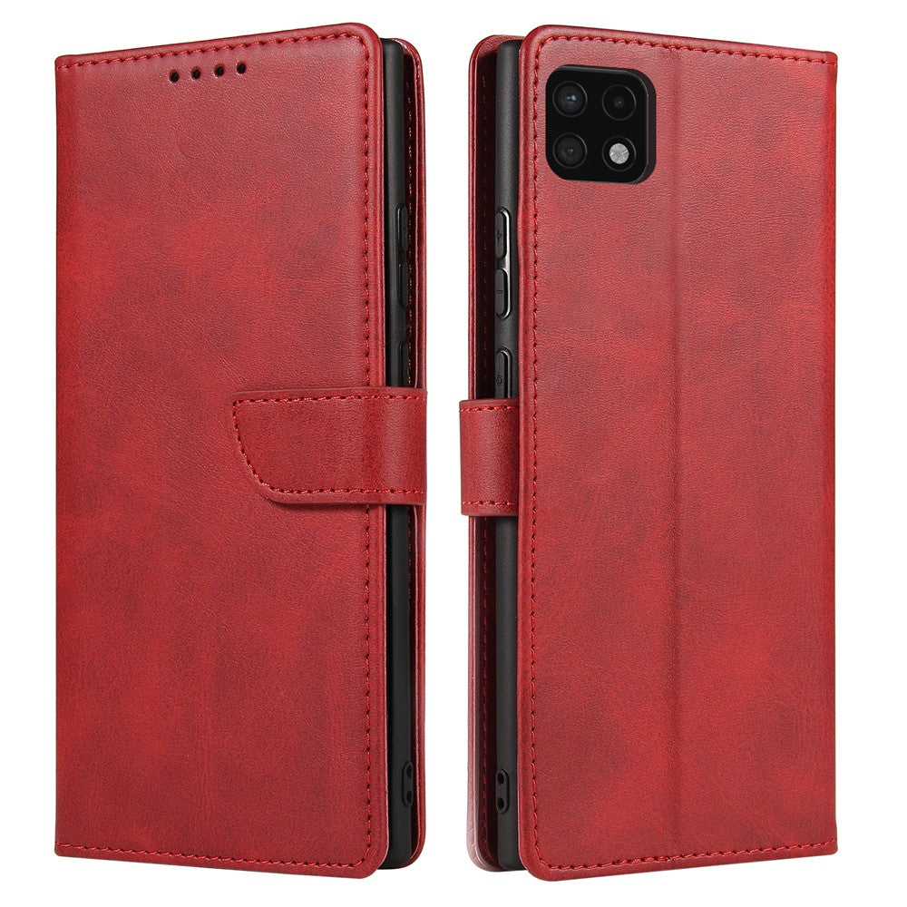 Textured Well-protected PU Leather + Soft TPU Phone Cover Dual-sided Magnetic Clasp Stand Case with Wallet for Samsung Galaxy A22 5G (EU Version)