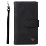 Stripes Imprinted Skin-touch Wallet Stand Leather Cover with Tree Pattern Hardware Card Slots Zipper Pocket Phone Case for Samsung Galaxy A32 4G (EU Version)