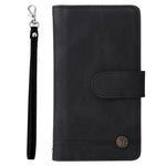 Stripes Imprinted Solid Color Skin-touch Wallet Stand Leather Cover Card Slots Phone Case with Zipper Pocket for Samsung Galaxy A32 5G/M32 5G