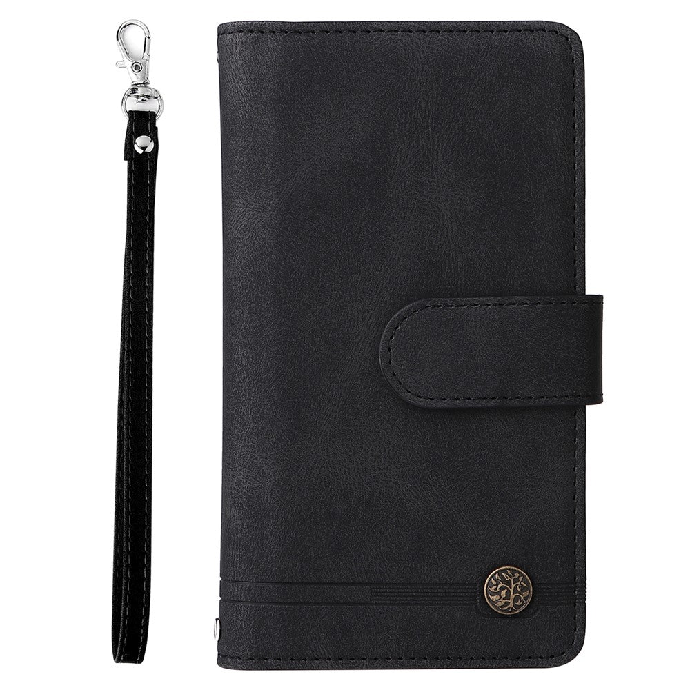 Stripes Imprinted Solid Color Skin-touch Wallet Stand Leather Cover Card Slots Phone Case with Zipper Pocket for Samsung Galaxy A32 5G/M32 5G