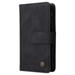 Stripes Imprinted Solid Color Skin-touch Wallet Stand Leather Cover Card Slots Phone Case with Zipper Pocket for Samsung Galaxy A32 5G/M32 5G