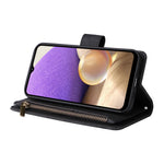 Stripes Imprinted Solid Color Skin-touch Wallet Stand Leather Cover Card Slots Phone Case with Zipper Pocket for Samsung Galaxy A32 5G/M32 5G