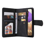 Stripes Imprinted Solid Color Skin-touch Wallet Stand Leather Cover Card Slots Phone Case with Zipper Pocket for Samsung Galaxy A32 5G/M32 5G