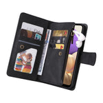 Stripes Imprinted Solid Color Skin-touch Wallet Stand Leather Cover Card Slots Phone Case with Zipper Pocket for Samsung Galaxy A32 5G/M32 5G