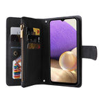 Stripes Imprinted Solid Color Skin-touch Wallet Stand Leather Cover Card Slots Phone Case with Zipper Pocket for Samsung Galaxy A32 5G/M32 5G
