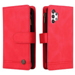 Stripes Imprinted Solid Color Skin-touch Wallet Stand Leather Cover Card Slots Phone Case with Zipper Pocket for Samsung Galaxy A32 5G/M32 5G