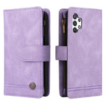 Stripes Imprinted Solid Color Skin-touch Wallet Stand Leather Cover Card Slots Phone Case with Zipper Pocket for Samsung Galaxy A32 5G/M32 5G