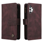 Stripes Imprinted Solid Color Skin-touch Wallet Stand Leather Cover Card Slots Phone Case with Zipper Pocket for Samsung Galaxy A32 5G/M32 5G