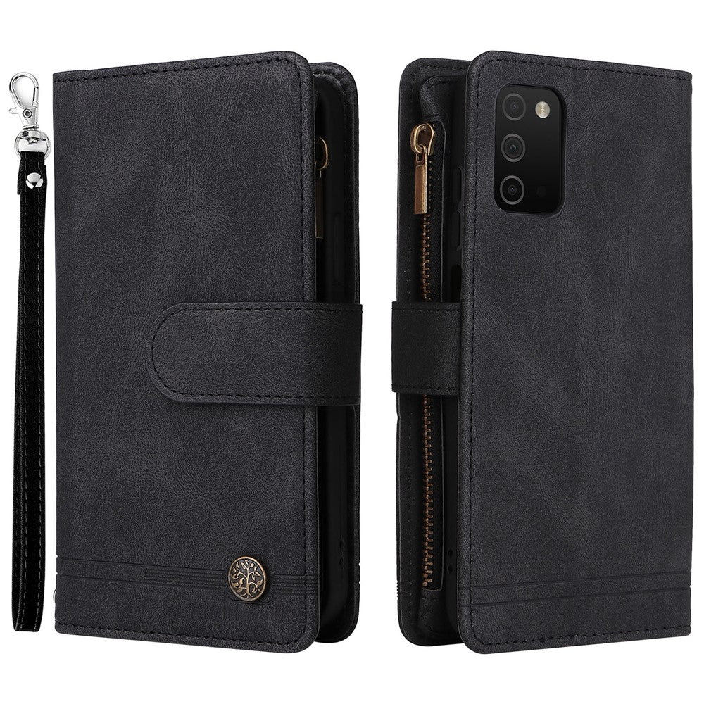 Prægning Striber Lynlåslomme Flere Kortpladser Læder Cover Telefonetui med Stand Wallet til Samsung Galaxy A03s (166.5mm)
