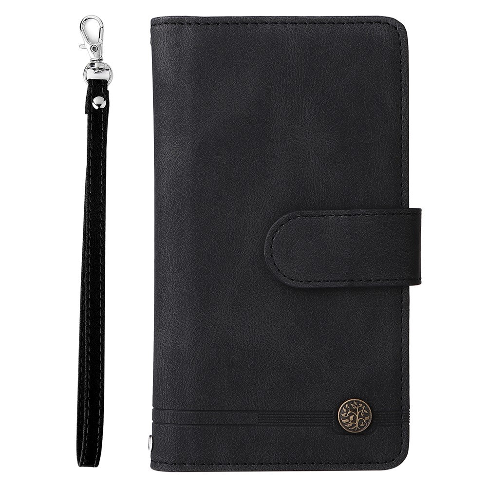 Prægning Striber Lynlåslomme Flere Kortpladser Læder Cover Telefonetui med Stand Wallet til Samsung Galaxy A03s (166.5mm)