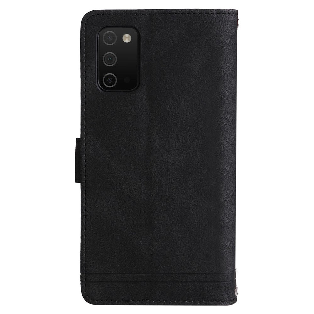 Prægning Striber Lynlåslomme Flere Kortpladser Læder Cover Telefonetui med Stand Wallet til Samsung Galaxy A03s (166.5mm)