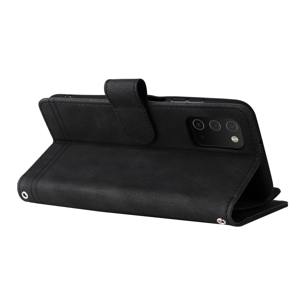 Prægning Striber Lynlåslomme Flere Kortpladser Læder Cover Telefonetui med Stand Wallet til Samsung Galaxy A03s (166.5mm)