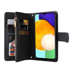 Prægning Striber Lynlåslomme Flere Kortpladser Læder Cover Telefonetui med Stand Wallet til Samsung Galaxy A03s (166.5mm)