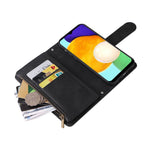 Prægning Striber Lynlåslomme Flere Kortpladser Læder Cover Telefonetui med Stand Wallet til Samsung Galaxy A03s (166.5mm)