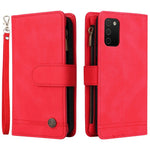 Prægning Striber Lynlåslomme Flere Kortpladser Læder Cover Telefonetui med Stand Wallet til Samsung Galaxy A03s (166.5mm)