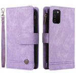 Prægning Striber Lynlåslomme Flere Kortpladser Læder Cover Telefonetui med Stand Wallet til Samsung Galaxy A03s (166.5mm)