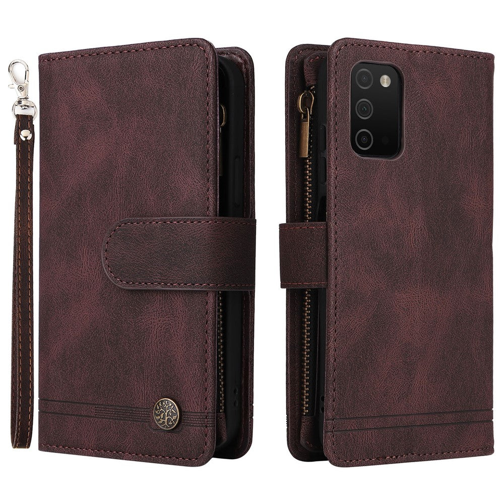 Prægning Striber Lynlåslomme Flere Kortpladser Læder Cover Telefonetui med Stand Wallet til Samsung Galaxy A03s (166.5mm)