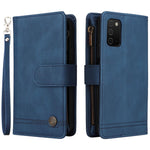 Prægning Striber Lynlåslomme Flere Kortpladser Læder Cover Telefonetui med Stand Wallet til Samsung Galaxy A03s (166.5mm)