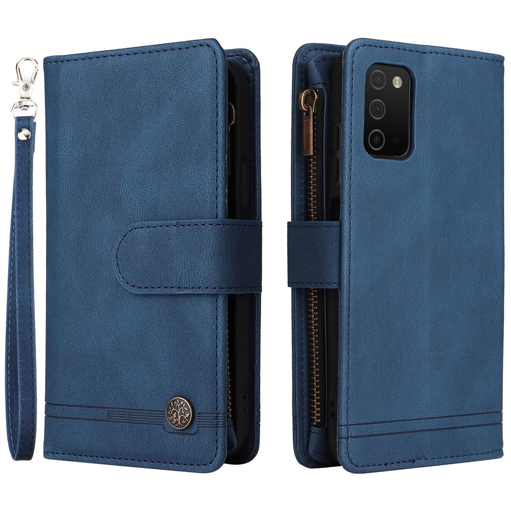Prægning Striber Lynlåslomme Flere Kortpladser Læder Cover Telefonetui med Stand Wallet til Samsung Galaxy A03s (166.5mm)