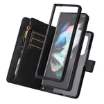 Präglingsränder i PU-läder med dragkedja, ficka med flera kortplatser och stativ för Samsung Galaxy Z Fold3 5G