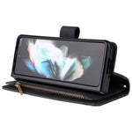 Präglingsränder i PU-läder med dragkedja, ficka med flera kortplatser och stativ för Samsung Galaxy Z Fold3 5G