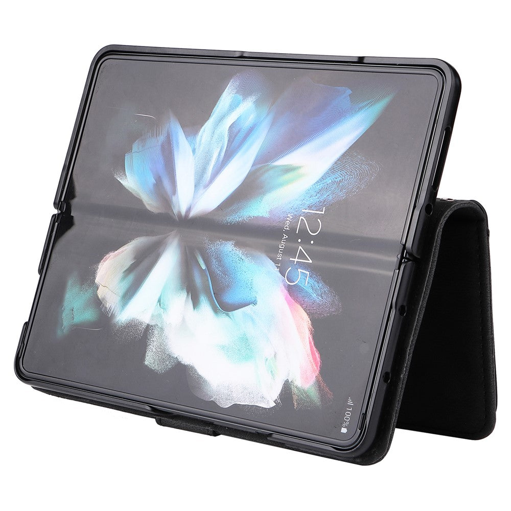 Präglingsränder i PU-läder med dragkedja, ficka med flera kortplatser och stativ för Samsung Galaxy Z Fold3 5G