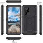 R-JUST 2:a generationen för Samsung Galaxy S22 Ultra 5G mobilskal med glidande kameraskydd, fallskyddande mobilskal, stöd med inbyggt skärmskydd i härdat glas