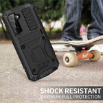 R-JUST for Samsung Galaxy S22+ 5G Waterproof Drop-Proof Case Kickstand Back Cover with Tempered Glass