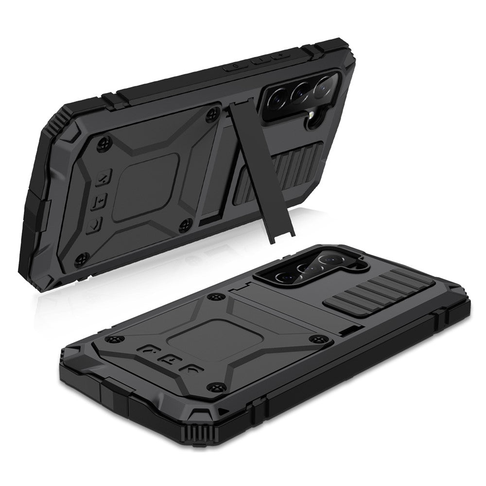 R-JUST for Samsung Galaxy S22+ 5G Waterproof Drop-Proof Case Kickstand Back Cover with Tempered Glass