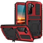 R-JUST for Samsung Galaxy S22+ 5G Waterproof Drop-Proof Case Kickstand Back Cover with Tempered Glass