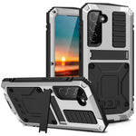R-JUST for Samsung Galaxy S22+ 5G Waterproof Drop-Proof Case Kickstand Back Cover with Tempered Glass