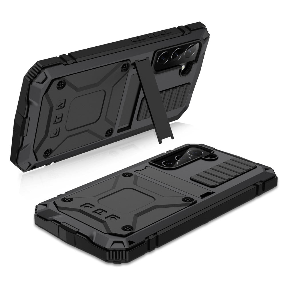 R-JUST for Samsung Galaxy S22 5G Waterproof Drop-Proof Case Kickstand Back Cover with Tempered Glass