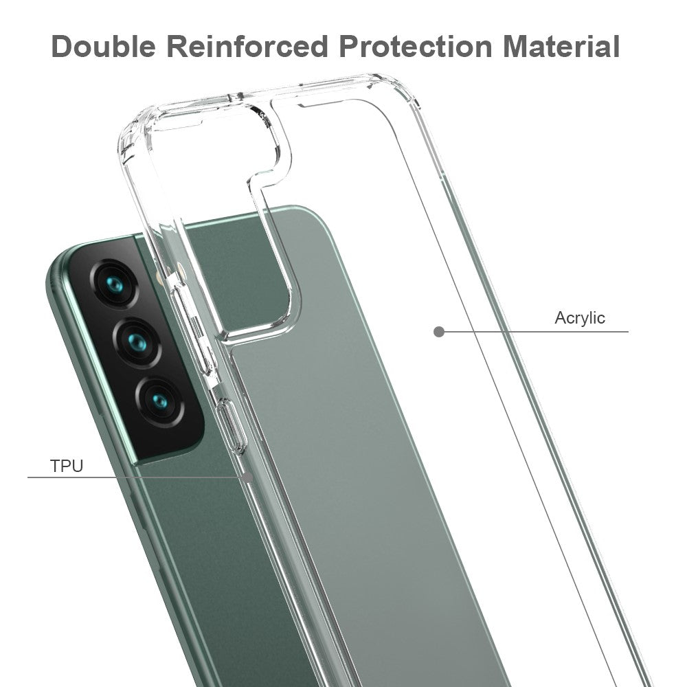 Acrylic Back Panel + Soft TPU Edges Protective Clear Phone Case for Samsung Galaxy S22+ 5G