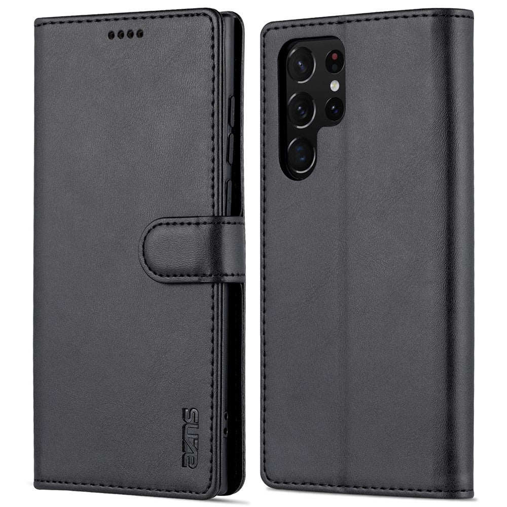 AZNS PU-läderfodral med fällbart skydd, stativ, plånbok, magnetisk stängning, TPU-innerskal till Samsung Galaxy S22 Ultra 5G