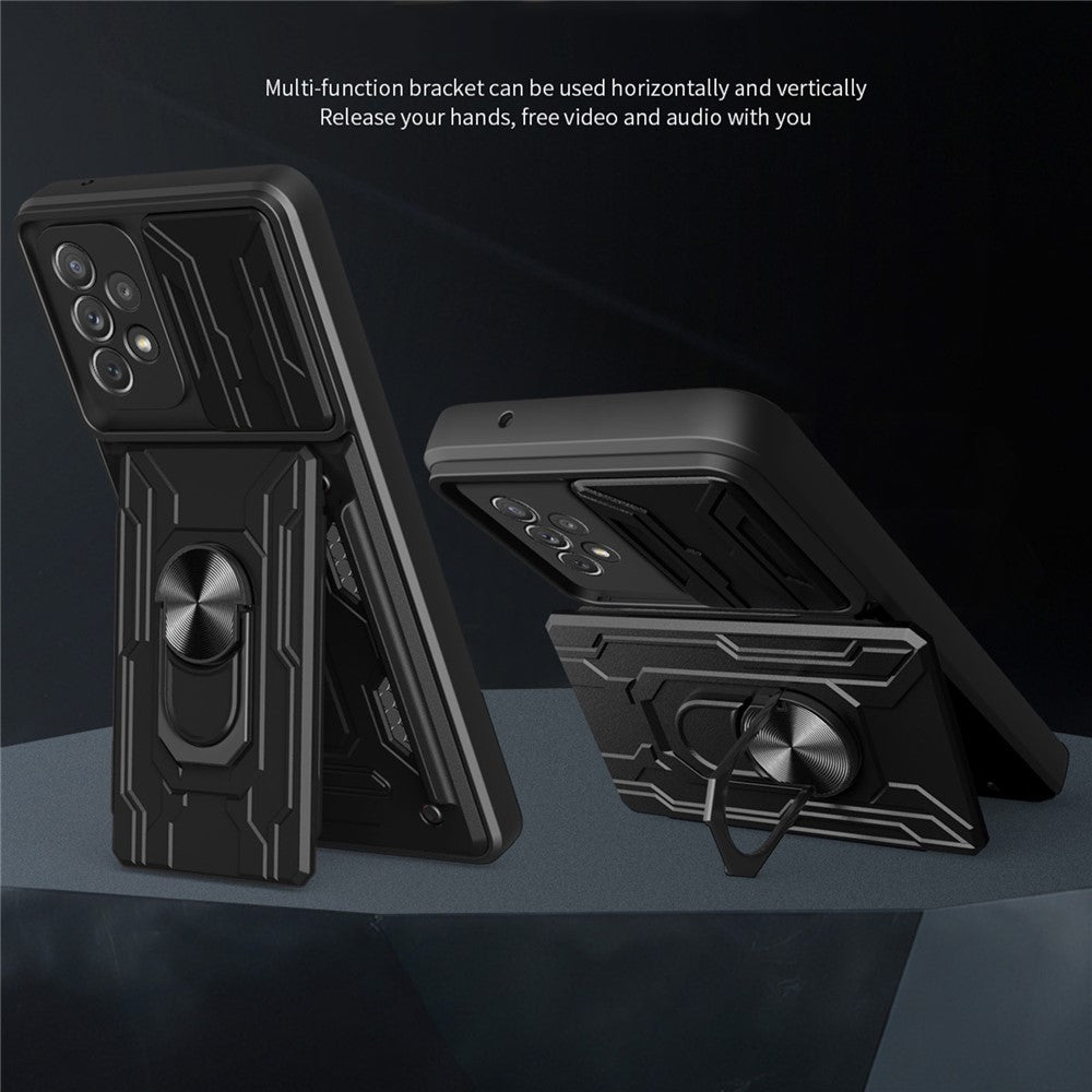 Kickstand Camera Cover Slide Anti-Scratch Protective Hard PC Soft TPU Case with Card Holder Slot for Samsung Galaxy A53 5G