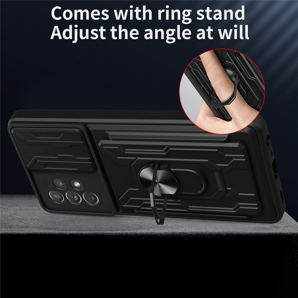 Kickstand Camera Cover Slide Anti-Scratch Protective Hard PC Soft TPU Case with Card Holder Slot for Samsung Galaxy A53 5G