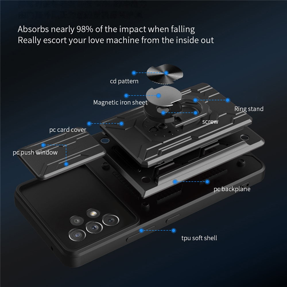 Kickstand Camera Cover Slide Anti-Scratch Protective Hard PC Soft TPU Case with Card Holder Slot for Samsung Galaxy A53 5G