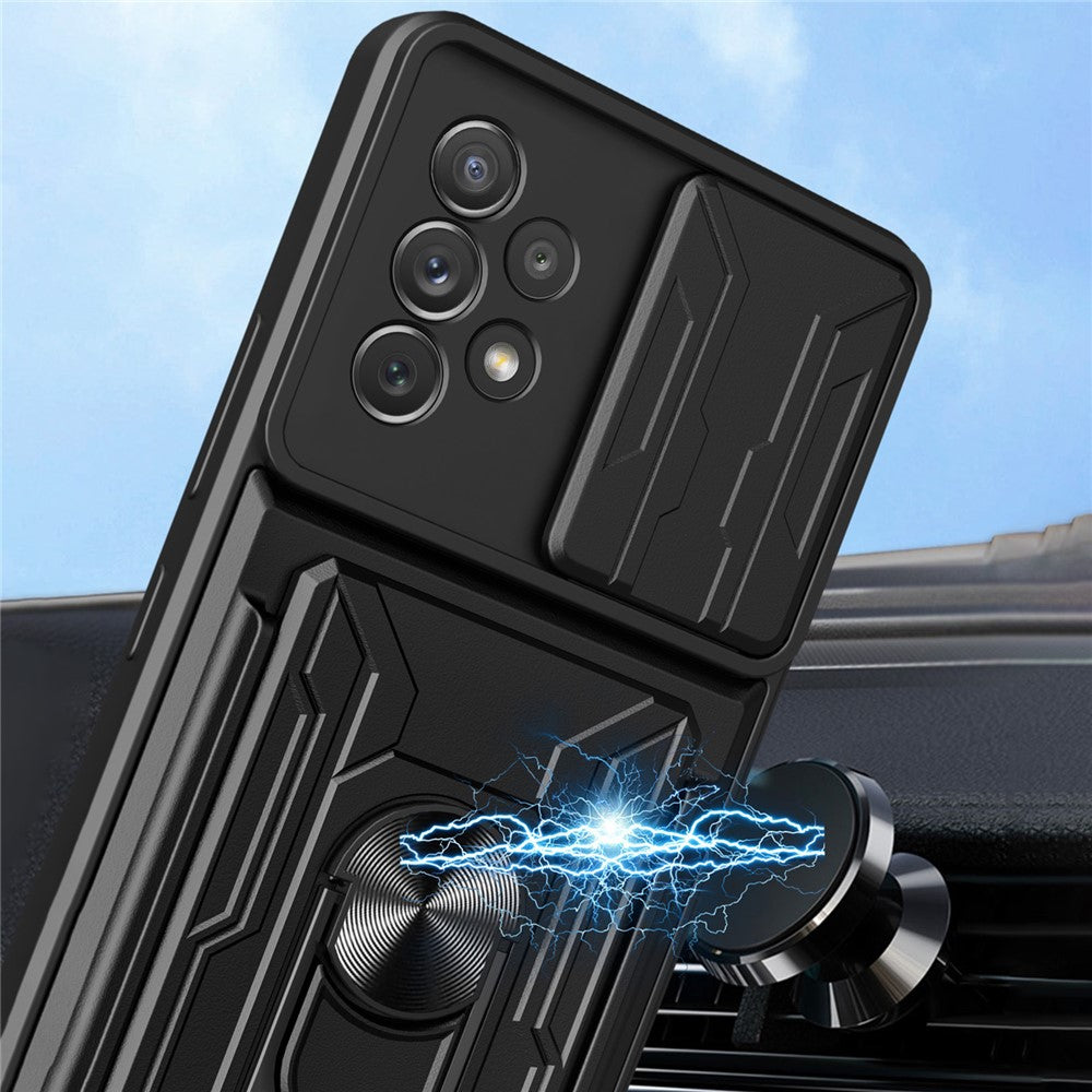 Kickstand Camera Cover Slide Anti-Scratch Protective Hard PC Soft TPU Case with Card Holder Slot for Samsung Galaxy A53 5G