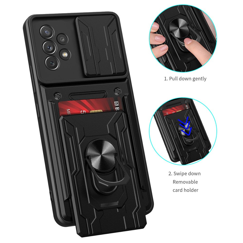 Kickstand Camera Cover Slide Anti-Scratch Protective Hard PC Soft TPU Case with Card Holder Slot for Samsung Galaxy A53 5G