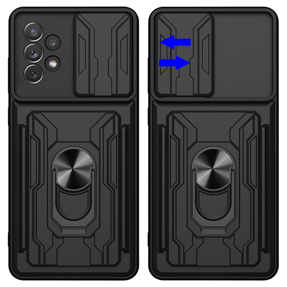 Kickstand Camera Cover Slide Anti-Scratch Protective Hard PC Soft TPU Case with Card Holder Slot for Samsung Galaxy A53 5G