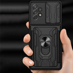 Kickstand Camera Cover Slide Anti-Scratch Protective Hard PC Soft TPU Case with Card Holder Slot for Samsung Galaxy A53 5G