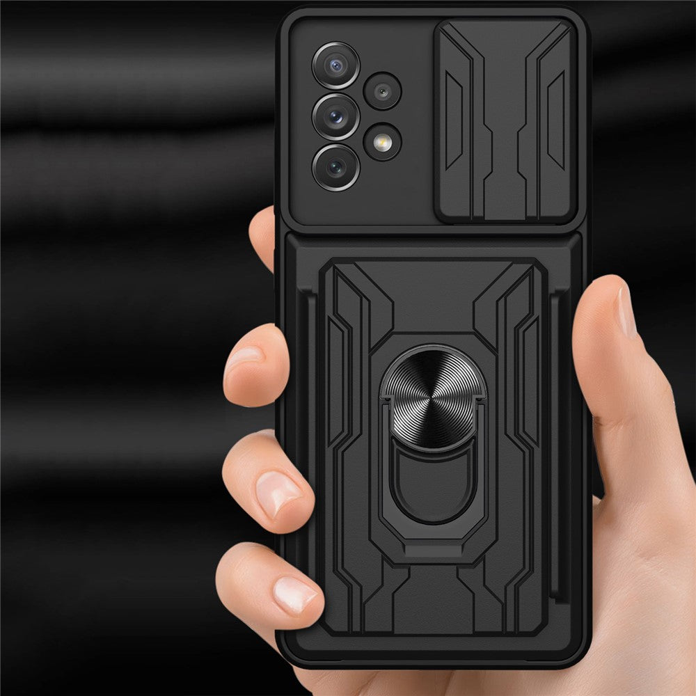 Kickstand Camera Cover Slide Anti-Scratch Protective Hard PC Soft TPU Case with Card Holder Slot for Samsung Galaxy A53 5G