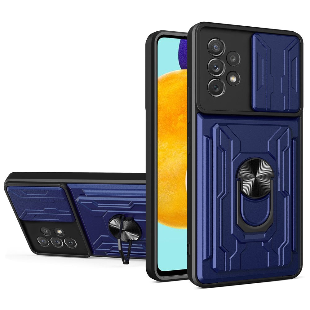 Kickstand Camera Cover Slide Anti-Scratch Protective Hard PC Soft TPU Case with Card Holder Slot for Samsung Galaxy A53 5G