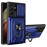 Samsung Galaxy S22 Ultra 5G-cover med kortholder, ring og understøttende design, skydekameracover i PC + TPU-hybrid
