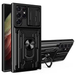 Samsung Galaxy S22 Ultra 5G-cover med kortholder, ring og understøttende design, skydekameracover i PC + TPU-hybrid