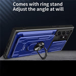 Samsung Galaxy S22 Ultra 5G-cover med kortholder, ring og understøttende design, skydekameracover i PC + TPU-hybrid